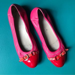 Italian LEATHER AGL FLATS In Vivid Pink Red and Orange